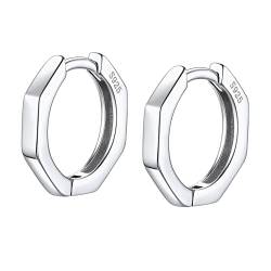 PROSILVER 10mm Oktogon Huggie Kreolen 925er Silber kleine Creolen Ohrringe Damen Herren glänzend Hoop Earrings trendiger Schmuck Accessoir für Geburtstag Weihnachten von PROSILVER