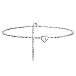 PROSILVER 925 Silber Fusskette Damen Mädchen Buchstabe H Herz Charms + 22+5cm Rolokette Fußkettchen mit Initiale Knöchel Armband Fußschmuck Accessoire für Sommer Strand Urlaub von PROSILVER