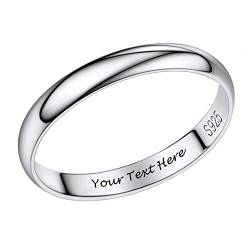 PROSILVER 925 Sterlingsilber Trauring personalisierte Hochzeitsring Ewigkeitsring für Damen 3mm glänzender Verlobungsring Ehering Fingerring Minimalist Finger Schmuck Größe 49 von PROSILVER