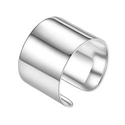 PROSILVER 925er Silber Offener Ring für Damen Herren - 15mm breit Band Ring verstellbar hochglanzpoliert Fingerring Schmuck Accessoire für Jungen Mädchen von PROSILVER