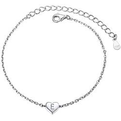 PROSILVER Armband mit Herz Charms, Buchstabe E Handgelenk Kette 16+5cm 925 Silber Rolokette Schlichte Damen Mädchen Armkette Armschmuck Accessoire für Valentinstag von PROSILVER