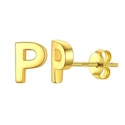 PROSILVER Buchstabe P Ohrstecker Stud Ohrringe Damen Herren klassische 18k vergoldet Silber Initiale Alphabet Ohrringe Ohr Piercing Ohrschmuck Accessoire für Party Geburtstag von PROSILVER