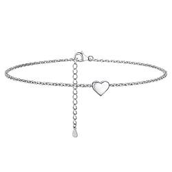 PROSILVER Damen Fußkette 925er Silber Rolokette Fußarmband mit Herz Charms Minimalist Mädchen Fußkettchen 22+5cm verstellbar Knöchel Armband Sommer Schmuck Accessoire von PROSILVER