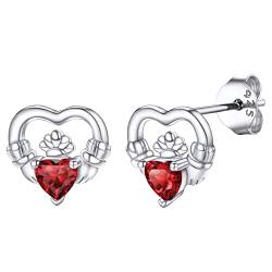 PROSILVER Damen Januar Geburtsstein Ohrstecker 925 Silber Zirkonia Irische Claddagh Piercing Ohrringe Funkelnde Ohr Schmuck Accessoire für Mutter Tochter Freundin von PROSILVER