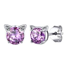 PROSILVER Damen Ohrringe 925er Silber Geburtsstein Juni Ohrstecker Bling Bling Zirkonia Katze Piercing Ohrringe Ohr Schmuck Accessoire für Frauen Mädchen von PROSILVER