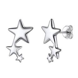 PROSILVER Damen Sterne Ohrringe 925 Silber Ohr Piercing für Mädchen 3 Sterne Ohrstecker einfaches und modisches Schmuck Accessoire Ear Studs für Valentinstag Weihnachten von PROSILVER