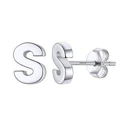 PROSILVER Damen kleine Ohrringe klassische Buchstabe S Ohrstecker 925 Sterlingsilber Stud Earrings Ohr Piercing Alphabet Initiale Schmuck Accessoire für Männer Frauen von PROSILVER