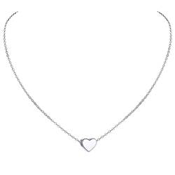 PROSILVER Herz Anhänger Halskette 925er Sterling Silber Damen Schlüsselbeinkette 41+5cm/1,5mm Vintage Stil Collier Minimalist Schmuck Accessoire für Valentinstag Jahrestag von PROSILVER