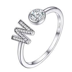 PROSILVER Verstellbarer Damenring, Initiale, Sterling-Silber 925, offener Ring mit Buchstaben, verziert mit Zirkonia, Metall, Edelstein-Imitat von PROSILVER