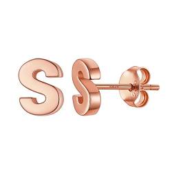 PROSILVER klassische Buchstabe S Ohrringe Rosegold vergoldet Silber Initale Ohrstecker kleine Alphabet Ohr Piercing Damen Mädchen Stud Earrings Accessoire Ohr Schmuck für Geburtstag Party von PROSILVER