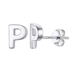 PROSILVER kleine Ohrstecker Buchstabe P für Damen Mädchen 925 Sterlingsilber Initiale Ohr Piercing klassische Alphabet Ear Studs Ohrschmuck Accessoire für Party Abschlussball von PROSILVER