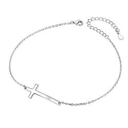 PROSILVER Fußkette für Männer Frauen 925er Silber Rolokette Fußarmband mit Kreuz Charms Minimalist Mädchen Fußkettchen 22+5cm verstellbar Knöchel Armband Sommer Schmuck Accessoire von PROSTEEL