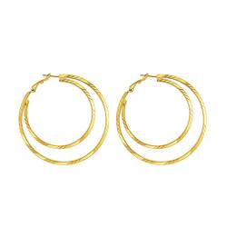 PROSTEEL 18k vergoldet Ohrringe für Frauen Mädchen 60mm Groß Doppel Kreis Creolen Ohrringe Damen Doppel Kreis Hoop Earrings Ohrpiercing Accessoire Schmuck Geschenk für Valentinstag von PROSTEEL