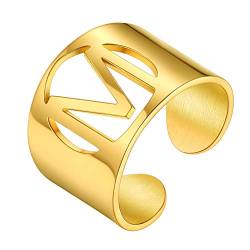 PROSTEEL 18k vergoldet Verstellbarer Ring für Männer Frauen cool Buchstabe M Offener Ring Damen Initiale Fingerring Trauring Ehering Modeschmck Accessoire von PROSTEEL