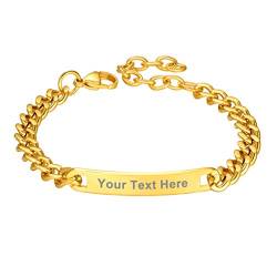 PROSTEEL 18k vergoldet personalisiert Schildarmband für Damen Herren 23cm/7mm verstellbar Panzerkette Armband goldenfarben Modeschmuck Accessoire für Party Weihnachtsfest von PROSTEEL