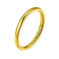 PROSTEEL 2mm breit Band Ring 18k vergoldet hochglanzpoliert personalisiert Partnerring Ehering schlicht Damen Verlobungsring Trauring Modeschmuck für Hochzeit Jahrestag, Größe 52 von PROSTEEL