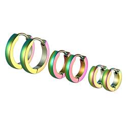 PROSTEEL 3 Paare Huggie Ohrringe Set Edelstah Mini Creolen 7mm/9mm/12mm Bunt Farbe Gotik Punk Stil Helix Lobe Ohr Piercing Ohr Schmuck für Frauen Männer von PROSTEEL