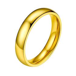 PROSTEEL 4mm breit Band Ring 18k vergoldet hochglanzpoliert Partnerring Ehering schlicht Damen Verlobungsring Trauring Modeschmuck für Hochzeit Jahrestag, Größe 52 von PROSTEEL