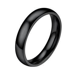 PROSTEEL 4mm breit Band Ring schwarz hochglanzpoliert Partnerring Ehering schlicht Damen Verlobungsring Trauring Modeschmuck für Hochzeit Jahrestag, Größe 52 von PROSTEEL
