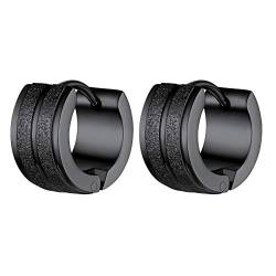 PROSTEEL 6,8mm breit mini Creolen 9mm Ohrringe schwarz Klappcreolen Sandgestrahlt Ohrringe Hip Hop Street Style Eboy Ohr Piercing Unisex Schmuck Accessoire von PROSTEEL