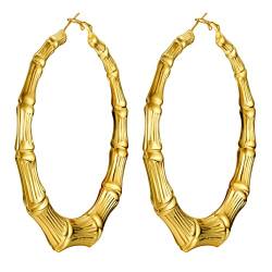 PROSTEEL 80mm große Runde Kreis Ohrringe für Damen Mädchen 18k vergoldet Bambus-Design Creolen Hoop Ohrringe trendige Kreolen Schmuck Accessoire von PROSTEEL