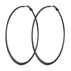 PROSTEEL 80mm große Runde Ohrringe für Damen Mädchen Edelstahl flache Creolen schwarze Hoop Ohrringe Hoop Earrings trendige Kreolen Schmuck Accessoire von PROSTEEL