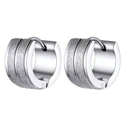 PROSTEEL 9mm Huggie Creolen Edelstahl 6,8mm breit Klappcreolen Fantasie Sandgestrahlt kleine Kreolen Hip-Hop Hoop Earrings Modeschmuck für Männer Frauen von PROSTEEL