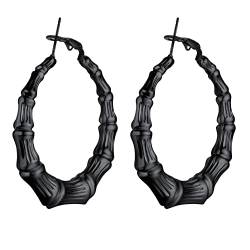 PROSTEEL Creolen Ohrringe für Frauen Mädchen Schwarz Bambus-Design Hoop Ohrringe 40mm Runde Ohrringe trendiger Ohrschmuck für Beste Freundin von PROSTEEL