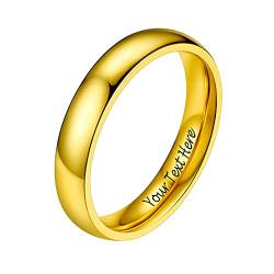 PROSTEEL Damen 18k vergoldet personalisiert Bandring 4mm breit Größe 49 hochglanzpoliert Ehering Partnerring für Frauen Minimalist Verlobungsring Trauring Modeschumck Accessoire von PROSTEEL