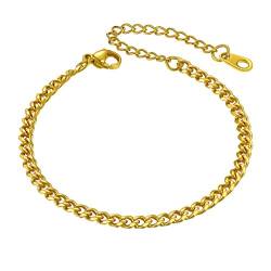 PROSTEEL Damen Armkette 18k vergoldet Panzerkette Armband 3,5mm breit 16+5cm verstellbare kubanische Gliederarmband dünne Bracelet Modeschmuck Accessoire für Frauen Mädchen von PROSTEEL