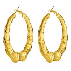 PROSTEEL Damen Creolen Ohrringe Bambus-Design Kreolen 18k vergoldet 60mm Hoop Ohrringe Runde Kreis Ohrschmuck Accessoire für Party tägliches Tragen von PROSTEEL