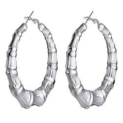 PROSTEEL Damen Creolen Ohrringe Bambus-Design Kreolen Edelstahl 60mm Hoop Ohrringe Runde Kreis Ohrschmuck Accessoire für Party tägliches Tragen von PROSTEEL