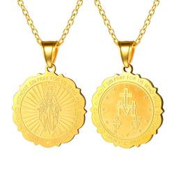 PROSTEEL Damen Herren Halskette Jungfrau Maria Wundertätige Medaille 18k vergoldet Runde Anhänger mit Rolokette religiöser Modeschmuck (Gold) von PROSTEEL