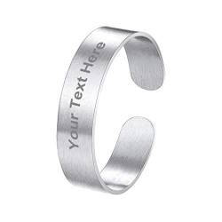 PROSTEEL Damen Herren offener Ring verstellbar Edelstahl Band Ring 5mm breit gebürstet Bandring Verlobungsring Ehering Modeschmuck Geschenk für Weihnachten Jahrestag von PROSTEEL