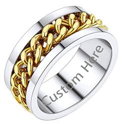 PROSTEEL Damen Herren personalisiert Band Ring 18k vergoldet Spinner Kette Ring 8mm breit Hip Hop Ringe für Frauen Männer schlichte Fingerring Partnerring Freundschaftsring, Größe 54 von PROSTEEL