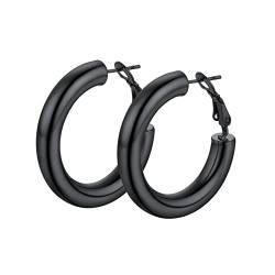 PROSTEEL Damen Hoop Ohrringe Schwarz Edelstahl 5mm dicke Creolen 30mm Kreis Ohrringe trendiger Ohrschmuck Accessoire für Mutter Tochter von PROSTEEL