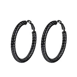 PROSTEEL Damen Ohrringe 40 mm Schwarz Creolen Huggie Hoop Ohrringe Strang Form Groß Ring Kreis Ohrringe Modeschmuck Jahrestag Muttertag Weihnachten Valentinstag von PROSTEEL