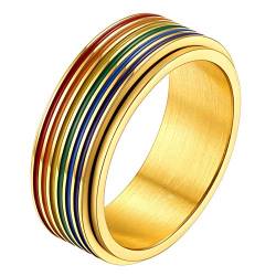 PROSTEEL Damen Stressabbau Band Ring 18k vergoldet LGBTQ Regenbogen Spinner Ring für Frauen Homosexuell drehbarer Fingerring Partnerring Ehering Größe 54 von PROSTEEL