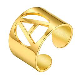 PROSTEEL Damen personalisiert Buchstabe A Ring 18k vergoldet Offener Ring mit Initiale cool verstellbarer Großbuchstaben Band Ring Fingerring Modeschmuck für Männer Frauen von PROSTEEL