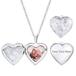 PROSTEEL Damen personalisiert Foto Kette Edelstahl Herz Anhänger Halskette Blumen Muster Medaillon zum Öffnen Frauen Mädchen Foto Bilder Amulett Geburtstag Valentinstag von PROSTEEL