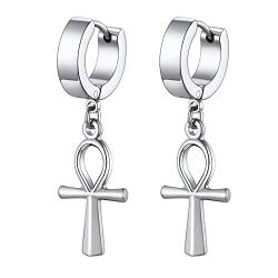 PROSTEEL Edelstahl Mini Huggie Ohrringe für Damen Herren kleine Creolen mit Ankh-Kreuz Anhänger Hip Hop Street Style Ägyptische Symbol des Lebens Ohrhänger Ohrschmuck Accessoire von PROSTEEL