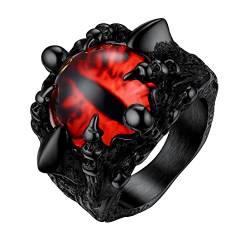 PROSTEEL Gothic Dämon Schädel Ring Schwarz Größe 72 Todesklaue Statement Ring mit Roten Bösen Blick Biker Rapper Fingerring Modeschmuck Accessoire von PROSTEEL
