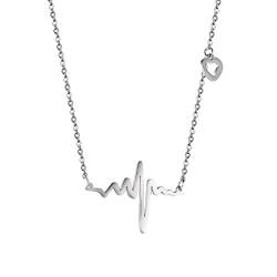 PROSTEEL Halskette Edelstahl EKG Herzschlag Charme Anhänger Halskette Fashion Herz Liebe Modeschmuck für Damen Frauen, Silber von PROSTEEL