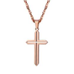 PROSTEEL Halskette Edelstahl Kreuz Charme Anhänger Halskette Christlicher Modeschmuck für Damen Herren, Rosegold von PROSTEEL