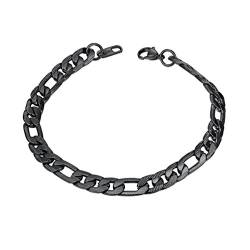 PROSTEEL Herren 22cm Armband schwarz Edelstahl Figarokette Armband 3+1 Gliederarmband Link Chain Necklace 7MM Breit Armkette für Herren von PROSTEEL