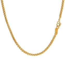 PROSTEEL Herren 3mm Weizenkette Halskette 18k vergoldet Edelstahl Simpel Gliederkette 55cm Kettelänge, Gold von PROSTEEL