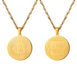 PROSTEEL Herren Anhänger Halskette 18k vergoldet Edelstahl Bitcoin Gedenkmünze BTC Physische Münze Kryptowährung Geschenk für Männer Frauen von PROSTEEL