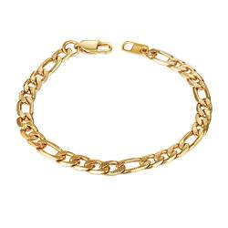 PROSTEEL Herren Armband 18k vergoldet Figarokette Armband 6MM Breit Fashion 3+1 Gliederarmband Armkette für Herren, Länge 19CM von PROSTEEL
