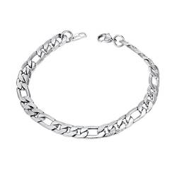 PROSTEEL Herren Armband Edelstahl 22cm Figarokette Armband 3+1 Gliederarmband Link Chain Necklace 7MM Breit Armkette für Herren von PROSTEEL