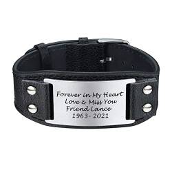 PROSTEEL Herren Armband personalisiert Leder-Armband mit Edelstahl Plättchen Hip Hop Biker Rocker Modeschmuck Accessoire für Geburtstag Weihnachten von PROSTEEL